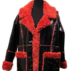 Dolls Kill Azelea Wang Lauder Red Shearling Coat Sz L Black Red Sherpa NWOT