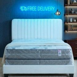 New QUEEN SIZE BED FRAME WITH QUEEN SIZE MATTRESS AND QUEEN BOX SPRING FREE DELIVERY COLCHON Y CAMA QUEEN 