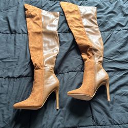 Tan Suede And Faux Leafs Boots 