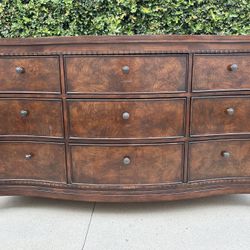 Traditional Burl Wood Triple Dresser – 9 Drawers