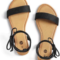 Rekayla Open Toe Tie Up Ankle Wrap Flat Sandals for Women