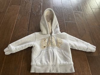 Baby Gap Thick Sherpa Lined Logo Full-Zipped Hooded Jacket Gray Unisex Toddlers