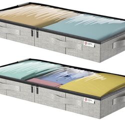 Under Bed Storage Containers,Underbed Storage 4.5 Inches Low Profile with Sturdy Sidewalls/Bottom for Clothes, Blanket, Pillows and Shoes,Storage Orga