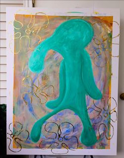 Spongebob Squarepants - Squidward's Bold and Brash - Hand-Painted 36x48 Canvas with Gold Leaf