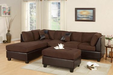 se tional sofa couch brown with ottoman and pillows