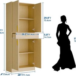 Kitchen Pantry Cabinet, 71" Tall Wood Storage Cabinet with Doors and Shelves 4 Doors 1 Drawer Freestanding Cupboard for Dining Room Living 