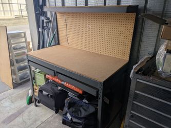 Workbench w pegboard and drawers