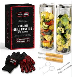 Rolling Grill Baskets with handles for BBQ