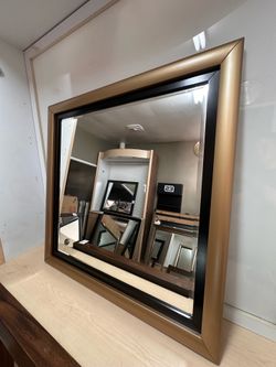 Champagne Gold & Black Entryway / Living Room Mirror — Beveled Glass — 40” x 40”