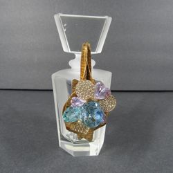 Vintage Gold Color Metal Filigree Frosted Glass Perfume Bottle
