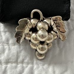 Vintage Sterling Silver Grape Vine Pendant & Pin High Polished 