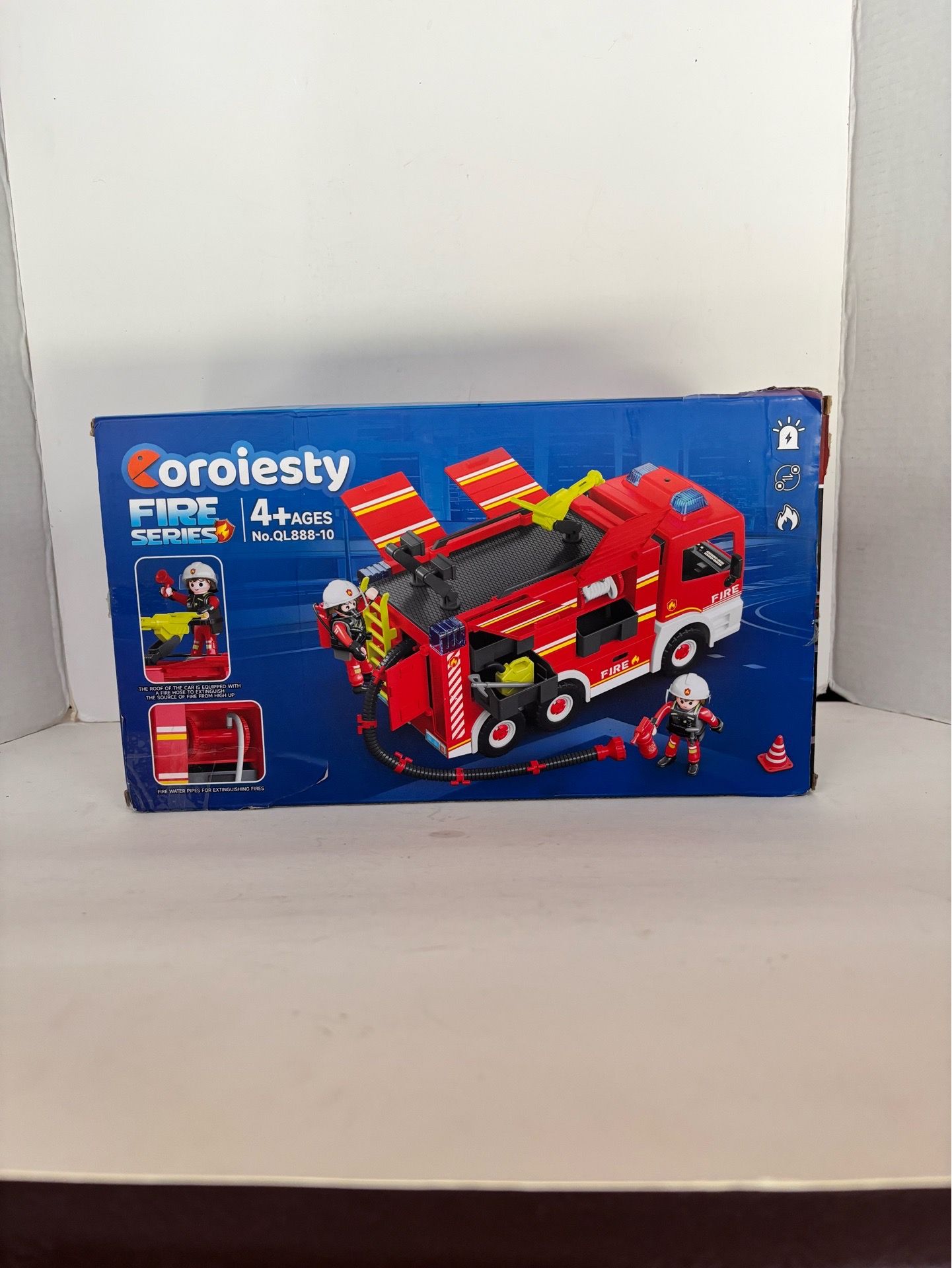 Large Fire Truck Toy with 2 Firefighters & Rescue Tools, Lights & Siren Sounds, Assemble & DIY Fire Rescue Truck Vehicle Toy