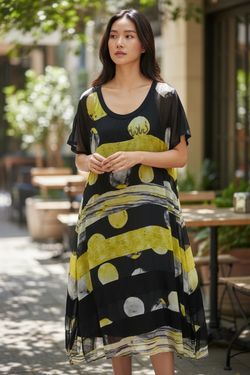 Black & yellow fabulous Marisis sheer dress with black slip