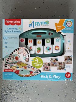 Fisher-Price Baby Playmat Glow and Grow Kick & Play Piano Gym, Blue Musical Learning Toy with Developmental Activities for Newborns 0+ Months 