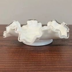 Fenton Style Glass Bowl Dish White Trinket Key Candy Home Knick Knack Vintage