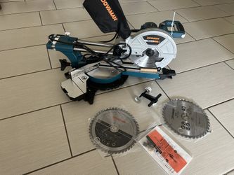 DOVAMAN Updated 10-Inch Sliding Miter Saw, Multi-Material Cutting w/ 3 x TCT Blades, Ambidextrous Operation, 5000/3200RPM Speed, Laser Guide, 0-45° Be