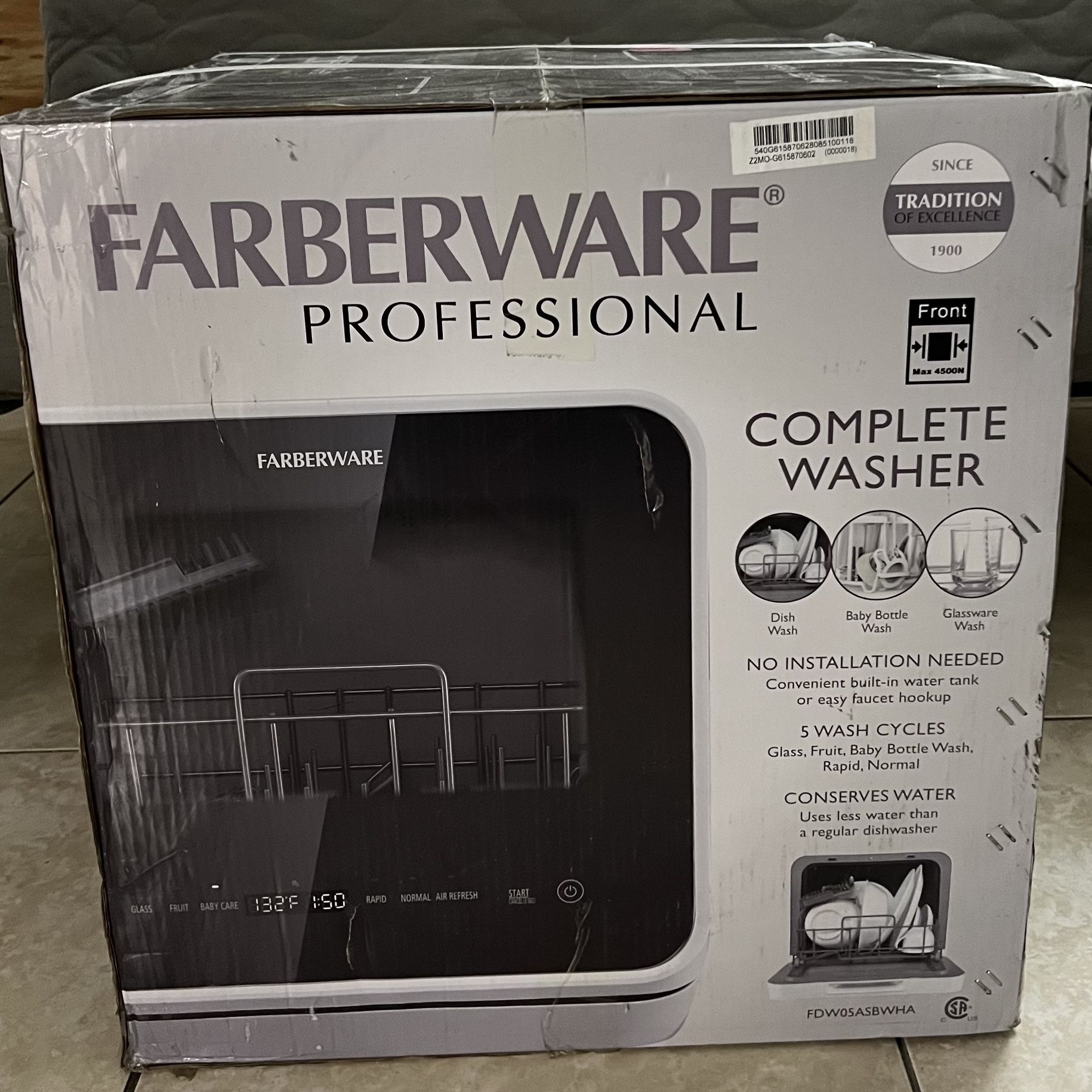 Farberware FDW05ASBWHA Complete Portable Countertop Dishwasher with 5-Liter  Built-in Water Tank, 5 Programs, Baby Care, Glass & Fruit Wash-Black/White  : : Appliances