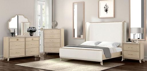 Brand New Natural Oak & Beige 4pc Queen Bedroom Set (Available in Eastern King)
