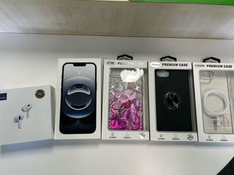 iPhone16e with case and earbuds