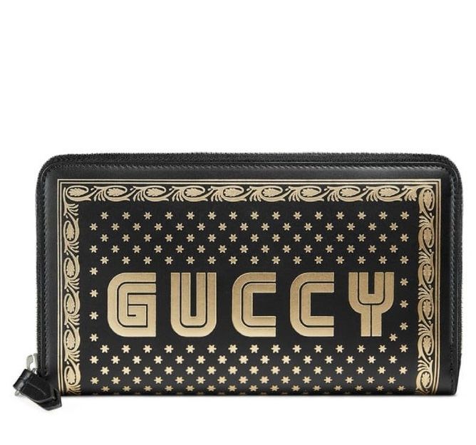 MSRP $990 black Gucci x sega moon and stars leather zip around wallet
