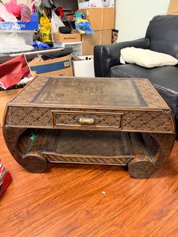 Vintage asian rattan wicker coffee table