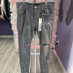 Purple Jeans Grey White Paint Splatter