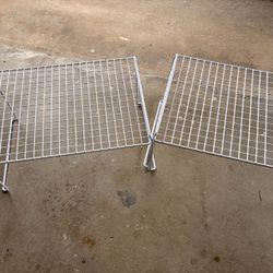 Two White Wire Grid Shelf Stands
