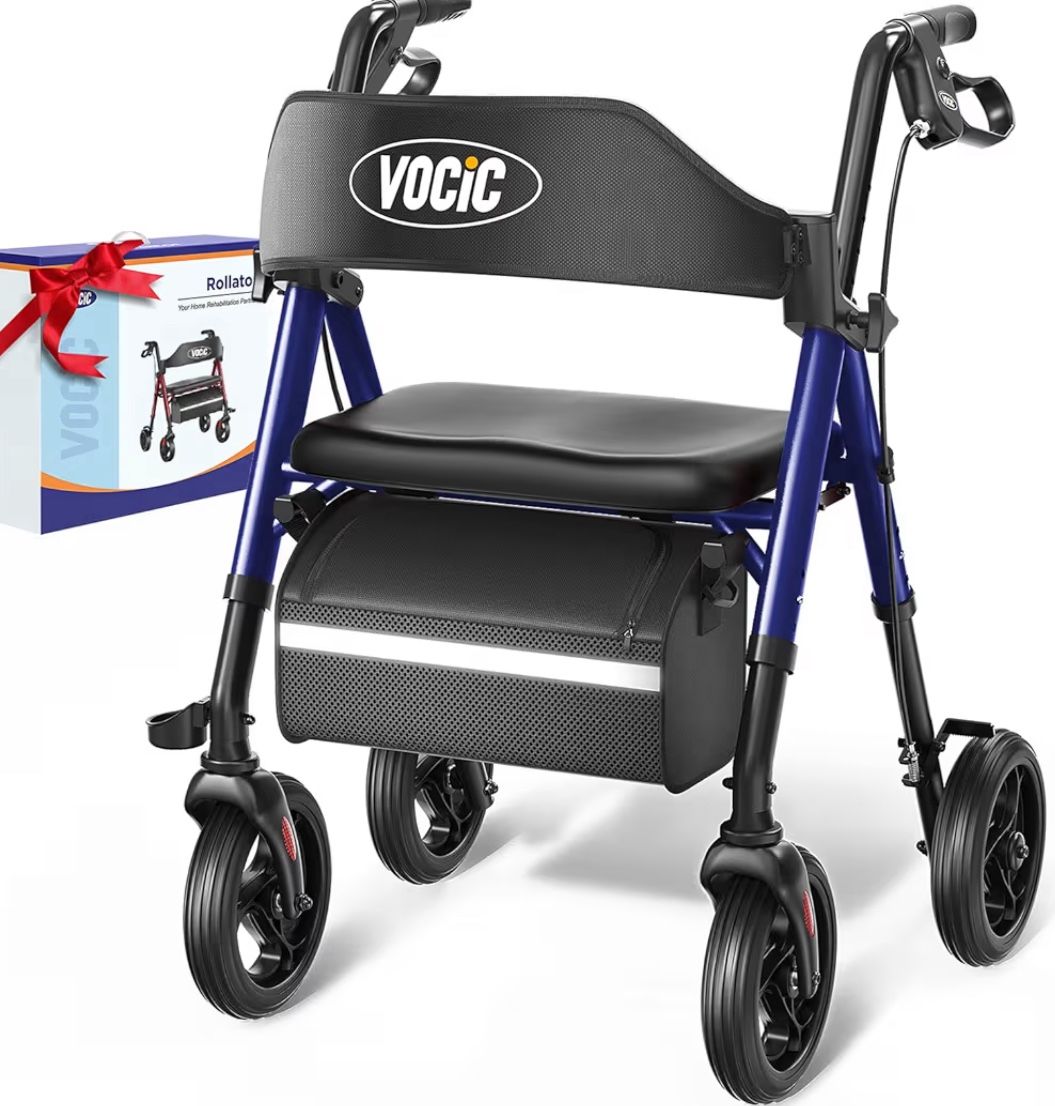 VOCIC Walkers for Seniors, Z21 Rollator Walker with Seat Supports 350lb, 8" Big Wheels for All Terrain, Ergonomic Arc Seat & 6" Ultra Backrest Foldabl