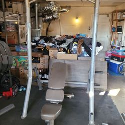 Hoist Squat Rack and Life Fitness Adjustable Weight Bench for $300 Firm (Walnut 91789)
