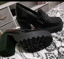 Black Patent Platform Heel Loafers
