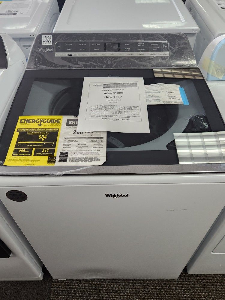 5.3 cu. ft. Smart Top Load Washing Machine in
White with 2 in 1 Removable Agitator,
ENERGY STAR