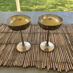 El de Uberti Italy Chalice Champagne Goblets Silver Plate Set 2 Patina 6” Tall