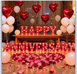 16Pcs Happy Anniversary Light Up Letters Sign Anniversary LED Marquee Letters Lights Battery Powered