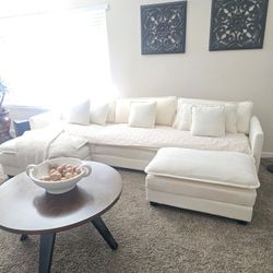 3-SEATER SOFA W/ 2 OTTOMANS BEIGE