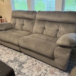 2 Pieces - Electric High Back Grey/Brown Power Reclining Couch Sofa And Power Reclining Loveseat - credit card accepted