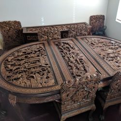Hand Carved Asian Wood Table W/Buffet