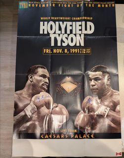 Dual Signed Mike Tyson and Evander Holyfield 1991 Canceled Fight Poster Caesar's