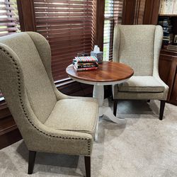 2 Upholstered Highback Wingback - Anjelah Nailhead Captains Dining Chairs From Wayfair