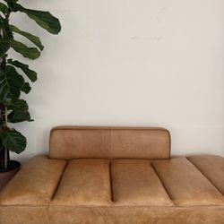 CB2 Leather Lawndale Camel Brown Daybed Sofa