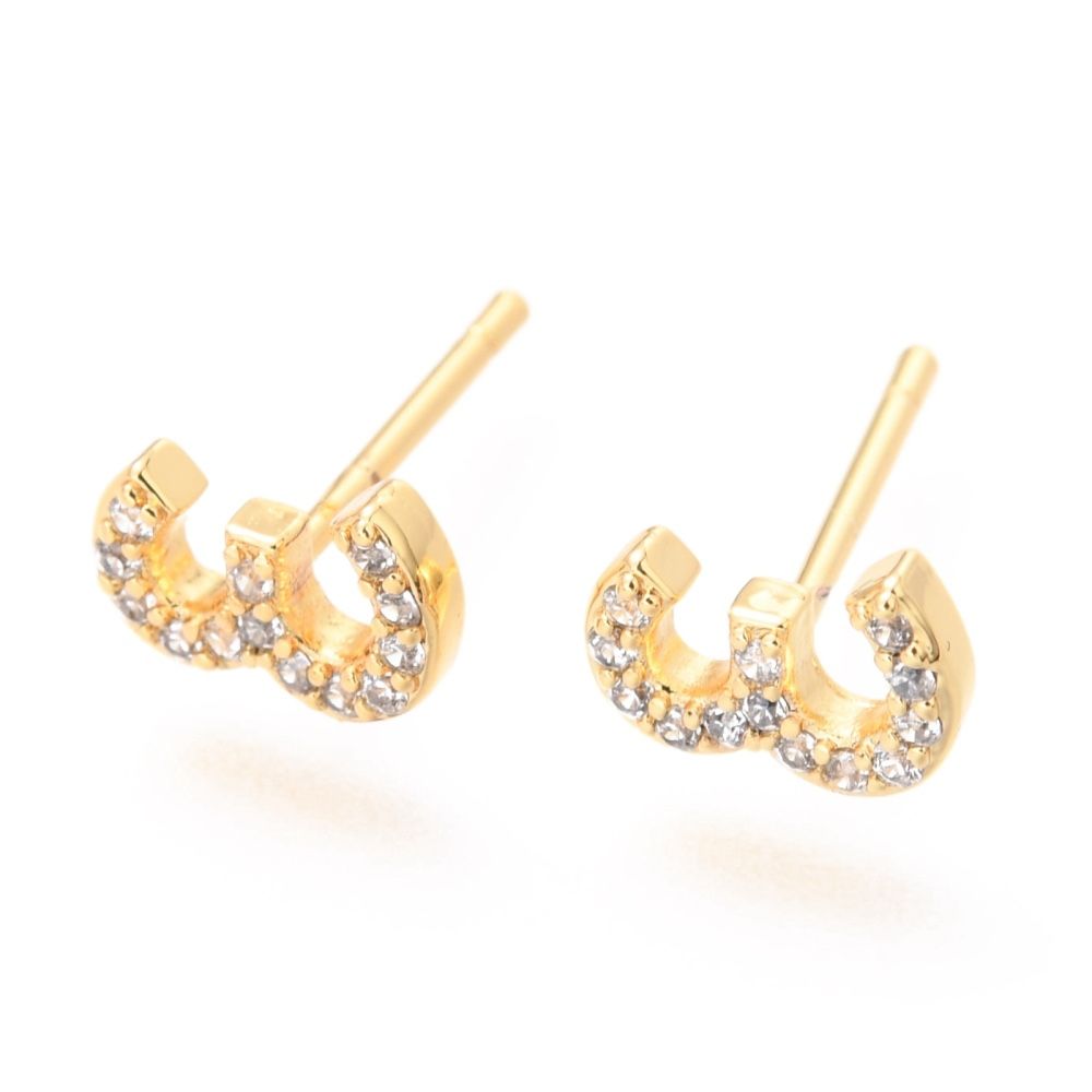 18K Gold Plated Brass Micro Pave Clear Cubic Zirconia Stud Earrings