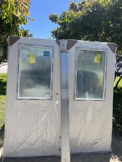 Exterior Impact Rain Style Glass Double Door With Frame 72x80