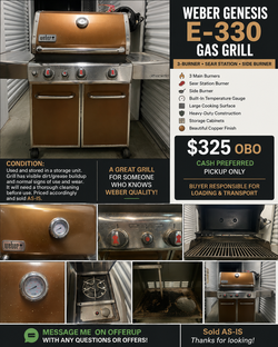 Weber Genesis E-330 Gas Grill – Copper, $325 OBO