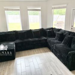 Black Oversized Fluffy Sectional