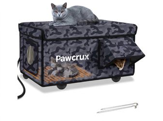 Weatherproof Heated Cat House for Outdoor in Winter, Heated Cat Bed, Shelter with Cat Heating Pad, Insulated & Safe Escape Door, Warm Home for Outside