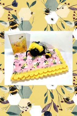 Honey Bee Crochet Baby Blanket and Book Gift Set