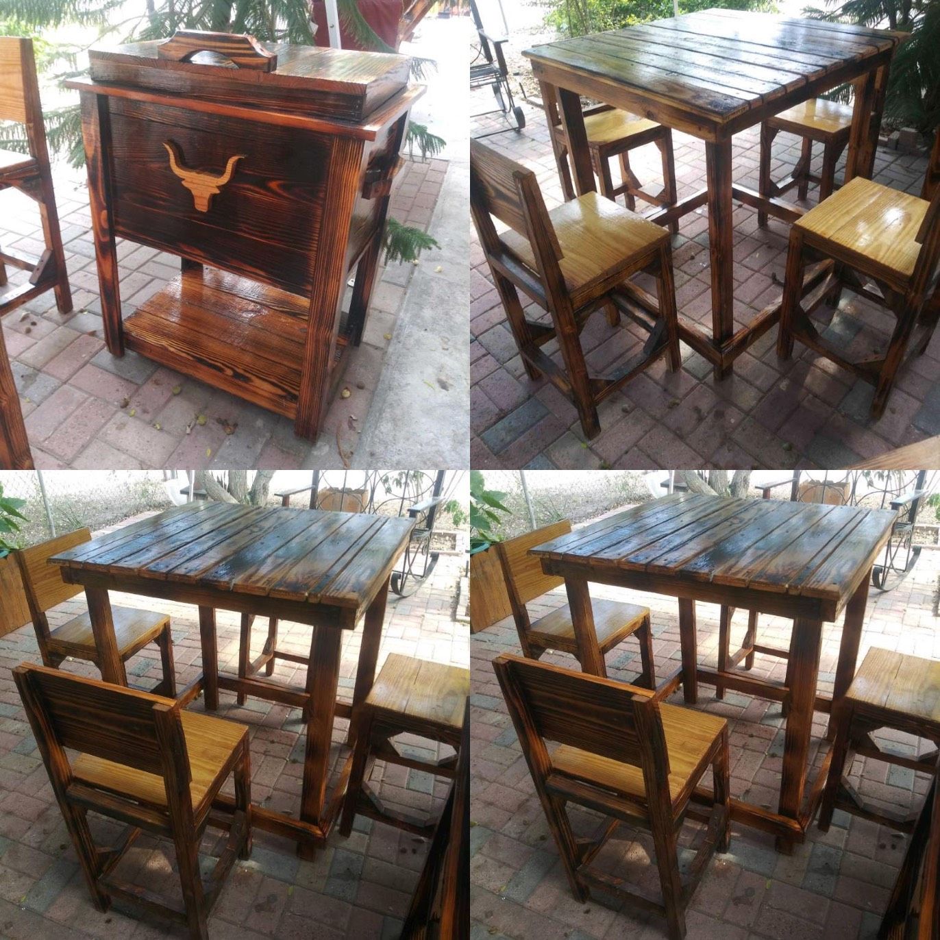 Wooden table of 4 and rolling ice chest