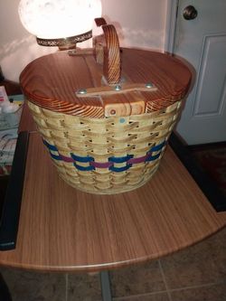 Woven Basket with Wooden Lid and Handle