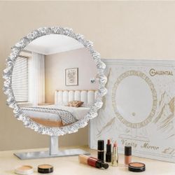 Crystal Vanity Mirror with Lights, 16 Inch LED Makeup Mirror for Women, CRI>90 Dimmable Lighted Mirror with 3 Color Modes, Touch Control, White, Gift 