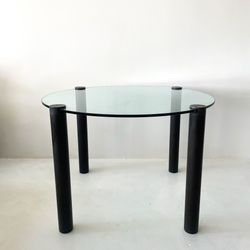 Circular Glass Dining Table with Metal Legs