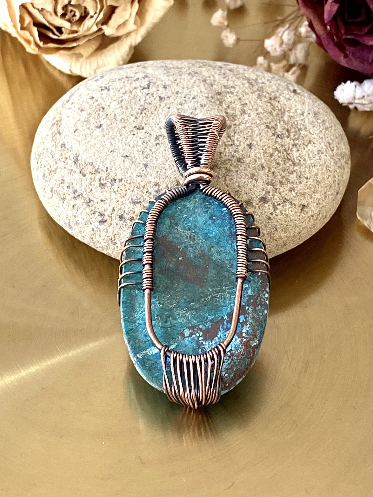 Natural Turquoise Tree Of Life Copper Wire Wrapped Pendant